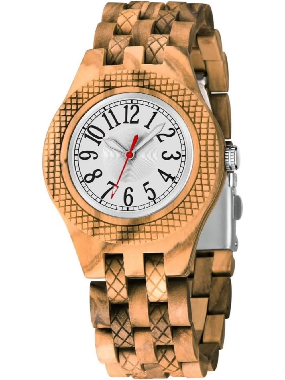 Women's Tan White Adjustable Strap and Lightweight Wooden Quartz Wrist Watches